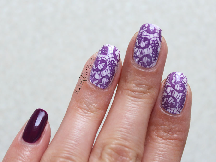 Purple Lace Stamping Nails 